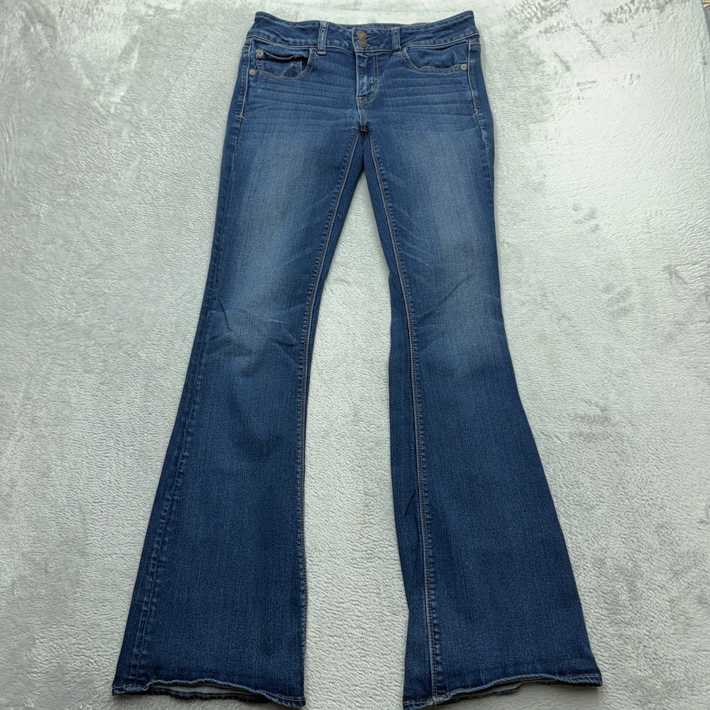American Eagle Artist Flare Jeans Womens 8 Long Blue Super Stretch Denim